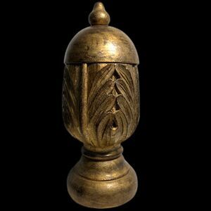 Vintage Decorative Covered Gilded Etched Wooden Urn With Cover
